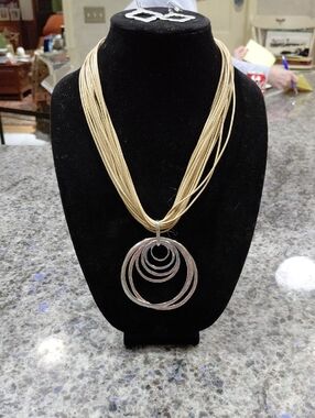 Chico's Gold Multi-Strand Necklace with Silver Concentric Circle Pendant